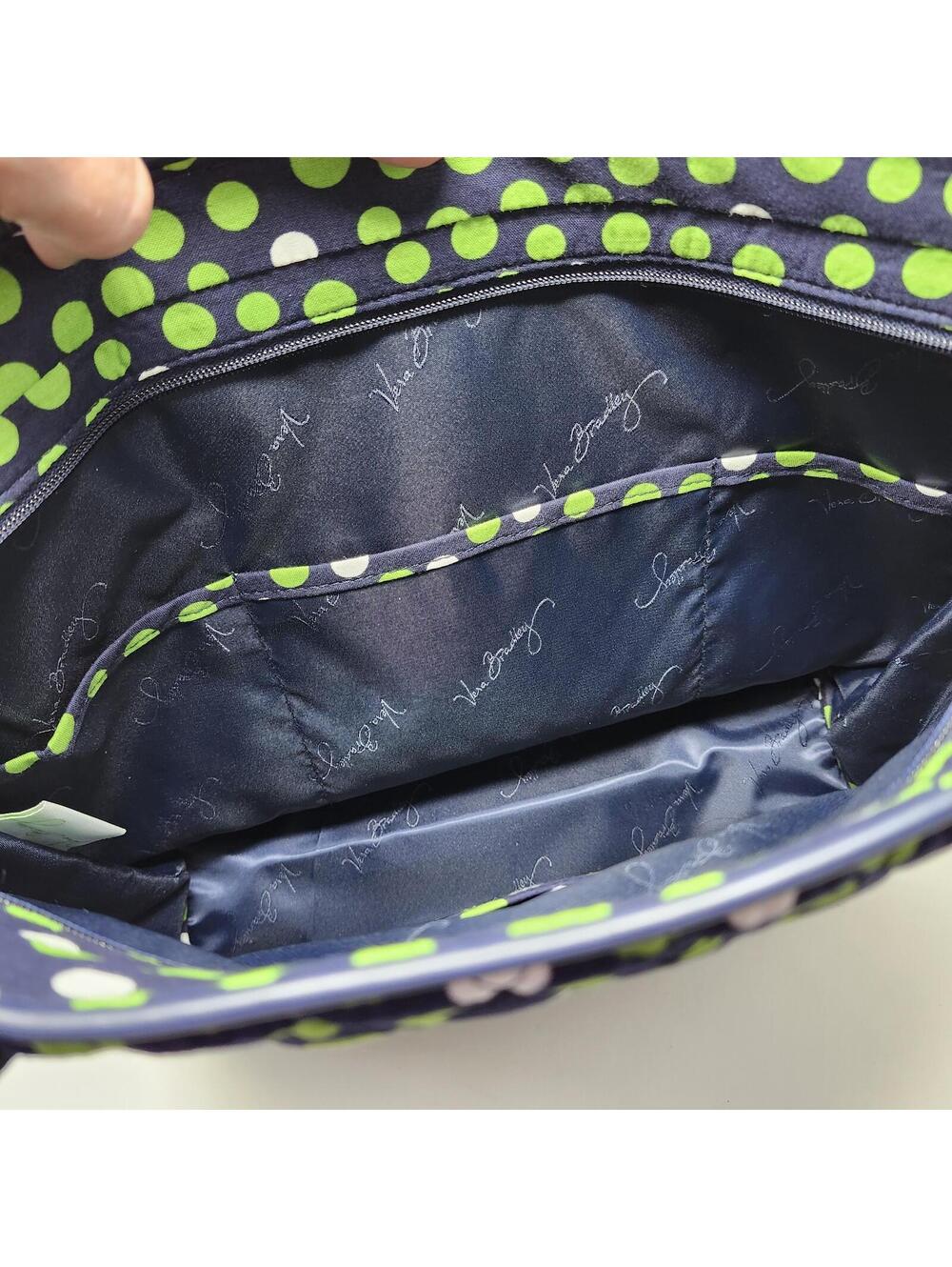 Vera Bradley Blue Green Polka Dot Quilted Tote Bag 11x15 - Picture 5 of 6